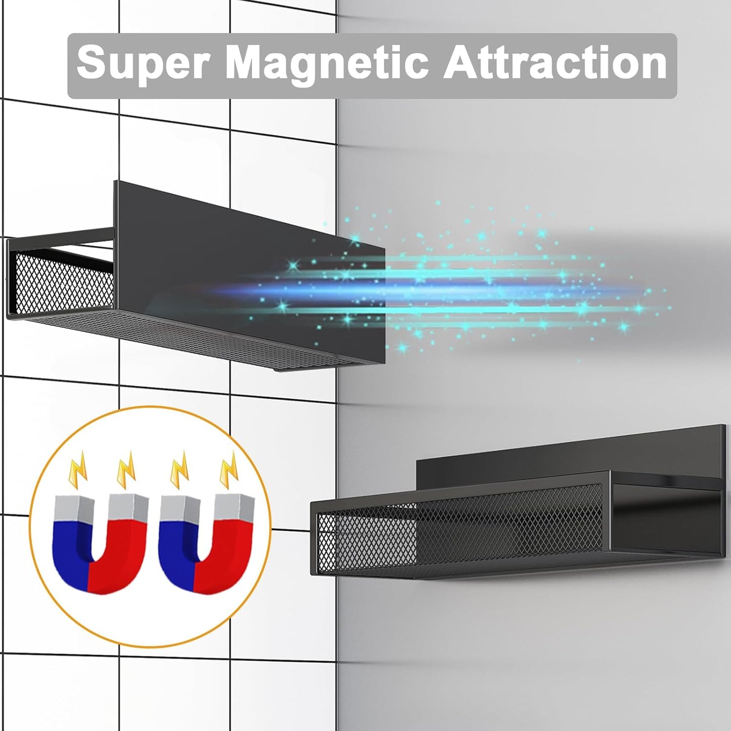 Magnetic Spice Rack Set for Refrigerator, 2-Pack with Adjustable Hooks, Kitchen Organizer and Storage Solution