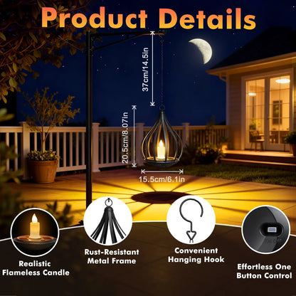 Solar Candle Lanterns - Outdoor Waterproof Hanging Flickering Lights, Perfect Decorative Gifts for Women - Ideal for Garden, Yard, Porch, Tree, Lawn & Pathway, Set of 2