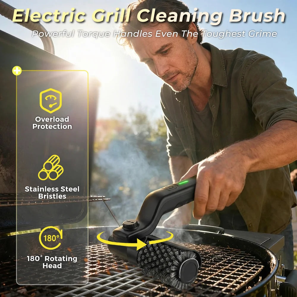 Cordless Electric BBQ Grill Brush with 3-Speed Settings and Adjustable Angle, 2600mAh Rechargeable Battery - Perfect Gift for Men and Fathers