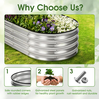 Large Metal Raised Garden Bed with Open Bottom Design for Vegetables, Herbs, and Flowers - Rustproof Outdoor Planter Box for Backyard and Patio, Silver