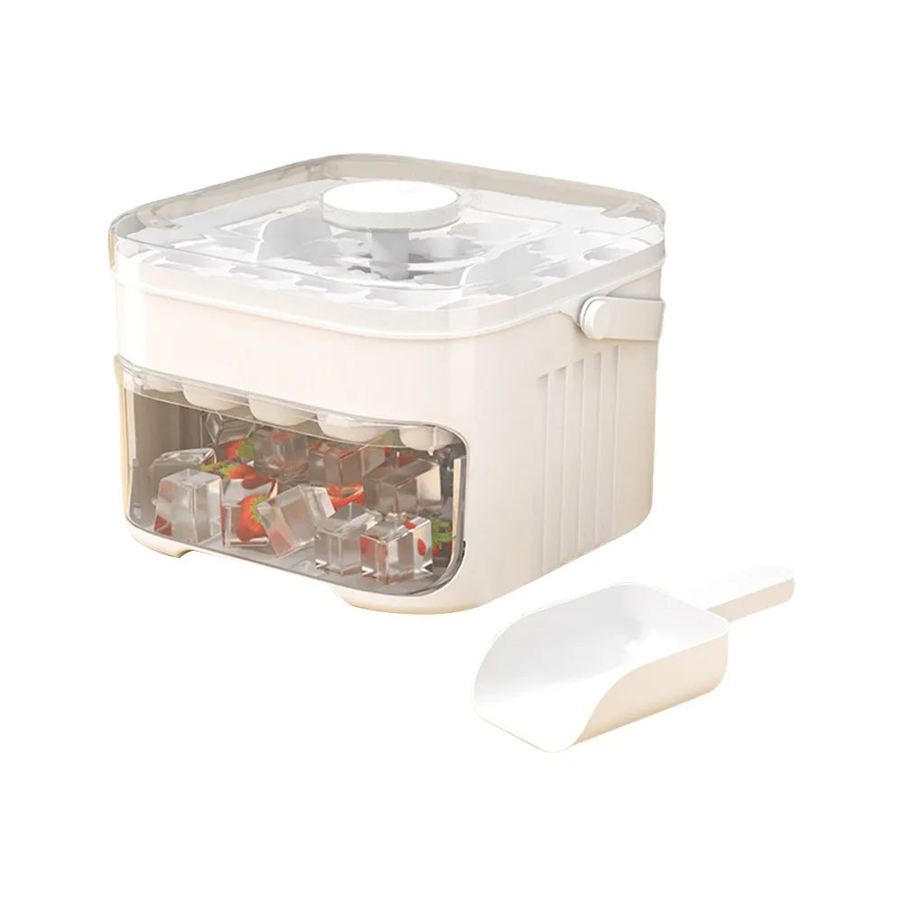 50-Cube Ice Maker with Convenient Press Cap - Dual-Layer Ice Cube Maker for Refrigerator and Home Ice Storage