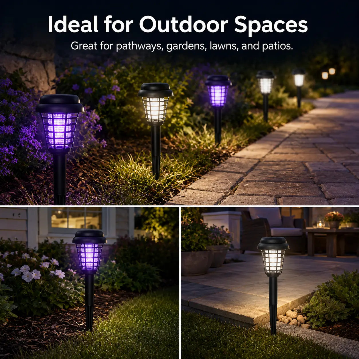 Solar-Powered Mosquito Zapper and Garden Stake Lamp – Dual-Mode Insect Control and Pathway Lighting, Weather-Resistant, Easy Installation, Available in Round and Square Designs