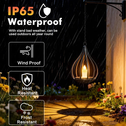 Solar Candle Lanterns - Outdoor Waterproof Hanging Flickering Lights, Perfect Decorative Gifts for Women - Ideal for Garden, Yard, Porch, Tree, Lawn & Pathway, Set of 2