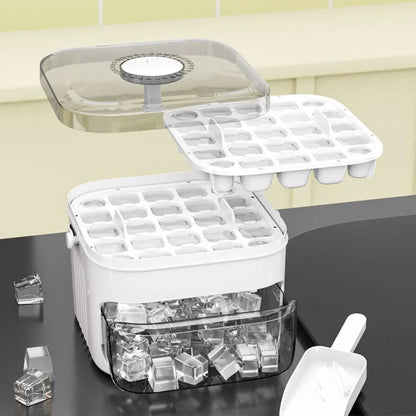 50-Cube Ice Maker with Convenient Press Cap - Dual-Layer Ice Cube Maker for Refrigerator and Home Ice Storage