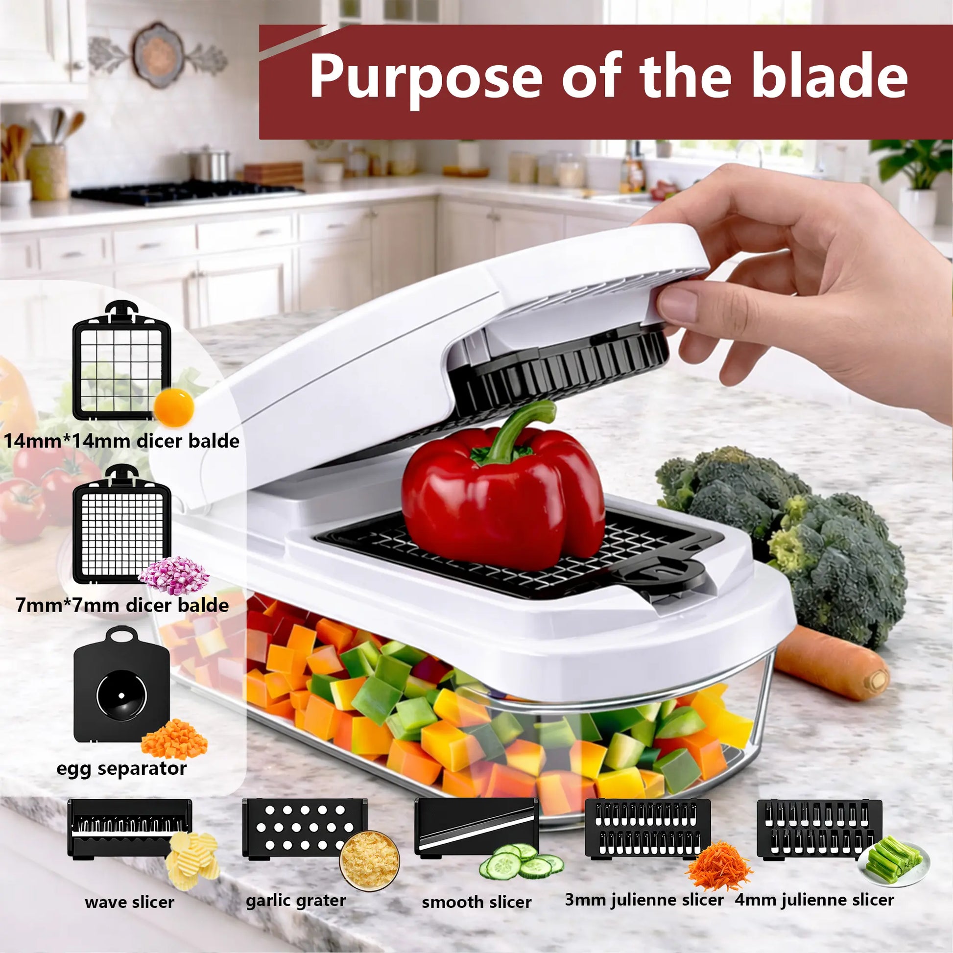 Snofrid 15-in-1 Multifunctional Vegetable Chopper - Professional Onion Chopper with 8 Blades and Container for Efficient Salad, Potato, Carrot, and Garlic Preparation