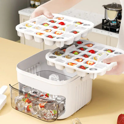 50-Cube Ice Maker with Convenient Press Cap - Dual-Layer Ice Cube Maker for Refrigerator and Home Ice Storage