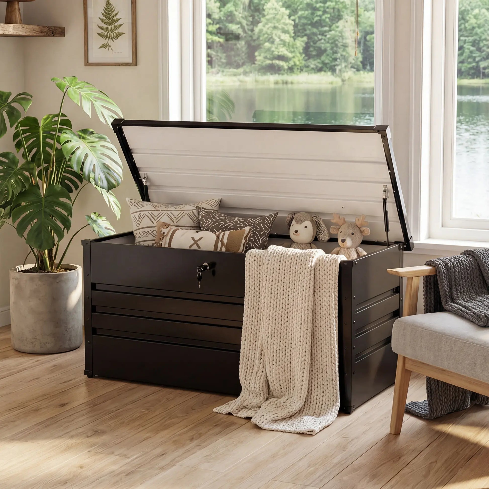 Lockable Outdoor Storage Deck Box - Versatile Bench or Table with Easy Snap-Together Assembly, Weather-Resistant Design for Patio and Pool Areas