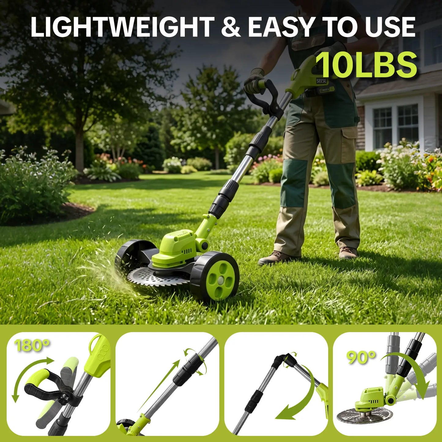 SEESE Cordless Lawn Mower and Garden Tool Set (Mower, Trimmer, Edger) with Dual 21V Batteries - Lightweight Design for Small to Medium Yards - Ideal Father's Day Gift