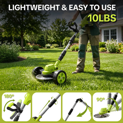 SEESE Cordless Lawn Mower and Garden Tool Set (Mower, Trimmer, Edger) with Dual 21V Batteries - Lightweight Design for Small to Medium Yards - Ideal Father's Day Gift