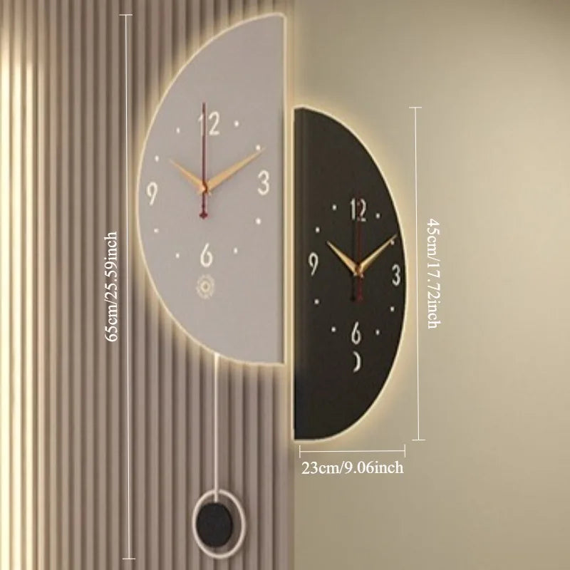 Double-Sided Modern Nordic Wall Clock with Pendulum - Noiseless Design for Living Room and Bedroom Home Decor