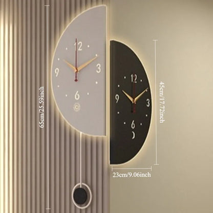 Double-Sided Modern Nordic Wall Clock with Pendulum - Noiseless Design for Living Room and Bedroom Home Decor