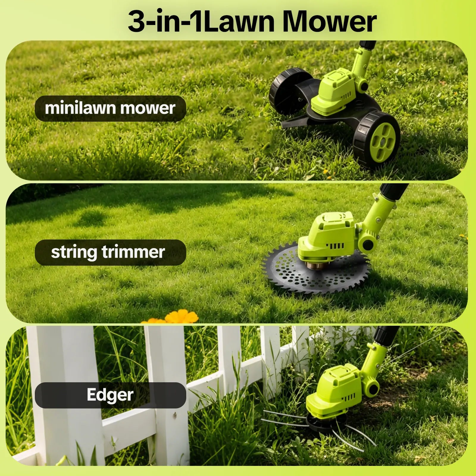 SEESE Cordless Lawn Mower and Garden Tool Set (Mower, Trimmer, Edger) with Dual 21V Batteries - Lightweight Design for Small to Medium Yards - Ideal Father's Day Gift