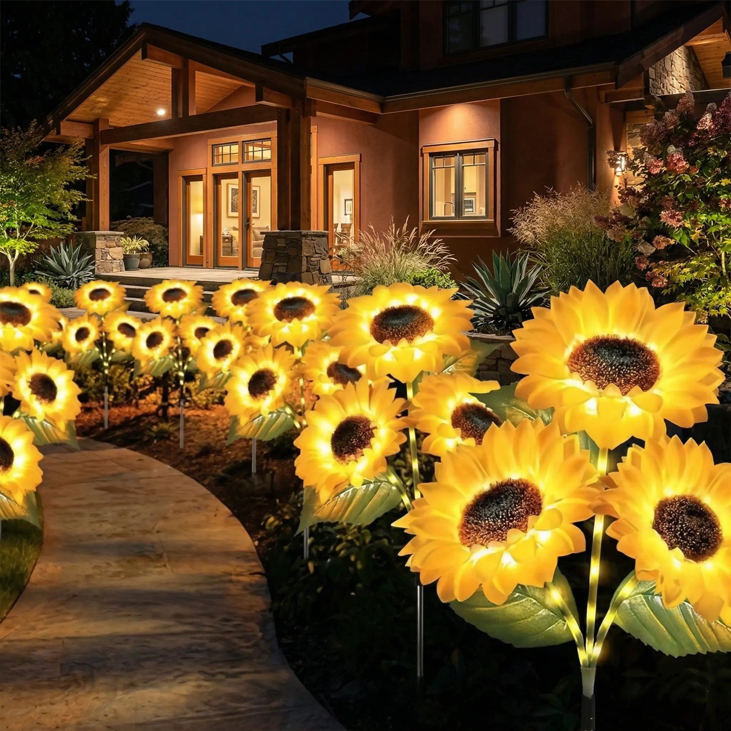 Solar Powered LED Sunflower Garden Lights - Set of 2/4/6 Pieces, Realistic Outdoor Illumination for Yard, Lawn, Patio, and Porch, Waterproof IP65, Energy Efficient, Durable Plastic Design for All Weather Conditions
