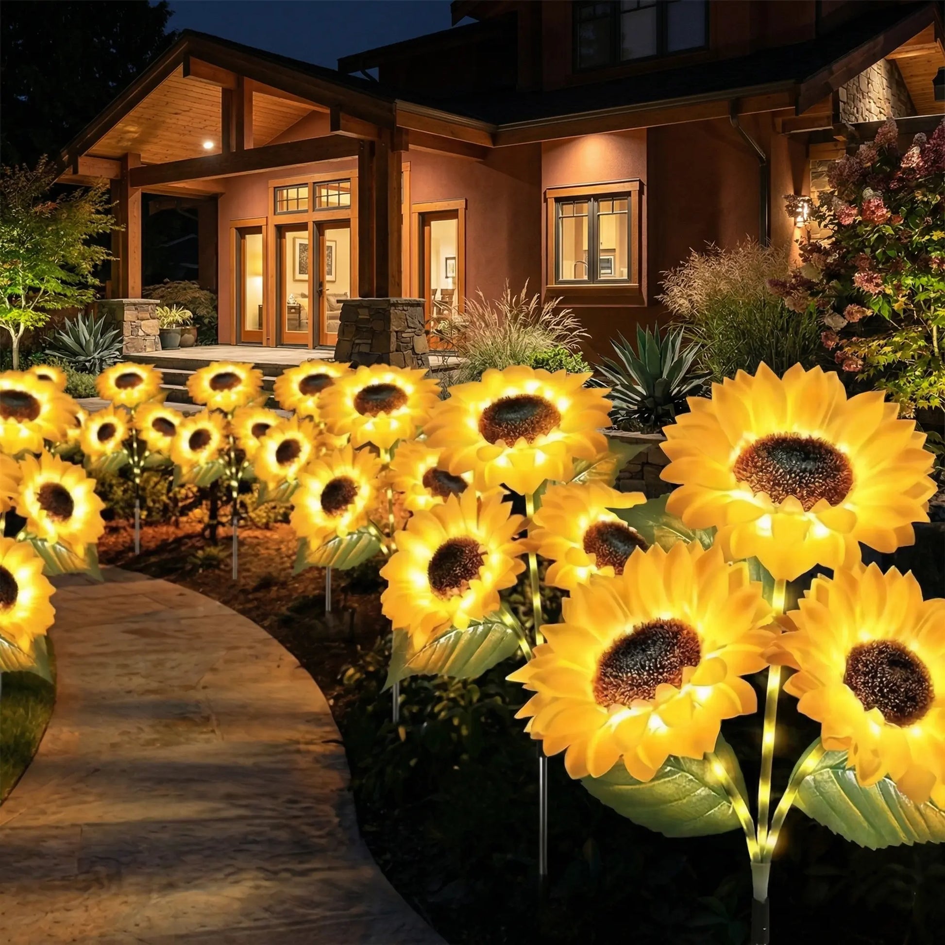 Solar Powered LED Sunflower Garden Lights - Set of 2/4/6 Pieces, Realistic Outdoor Illumination for Yard, Lawn, Patio, and Porch, Waterproof IP65, Energy Efficient, Durable Plastic Design for All Weather Conditions