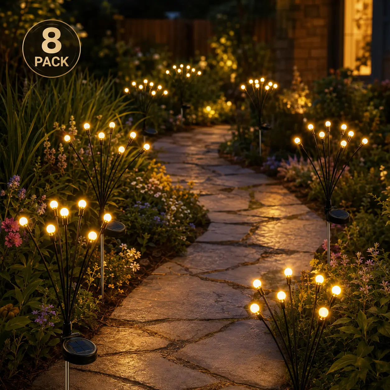 Professional Outdoor Solar Firefly Stake Lights - Waterproof Garden Lighting with Automatic Dusk-to-Dawn Function, Available in 4/8 Pack with 32/64 LED Bulbs for Yard, Patio, Pathway, and Landscape Decoration