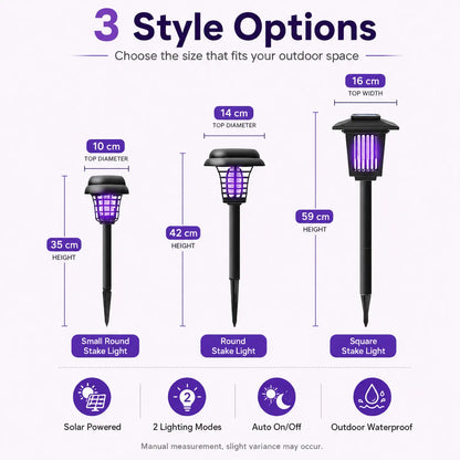 Solar-Powered Mosquito Zapper and Garden Stake Lamp – Dual-Mode Insect Control and Pathway Lighting, Weather-Resistant, Easy Installation, Available in Round and Square Designs