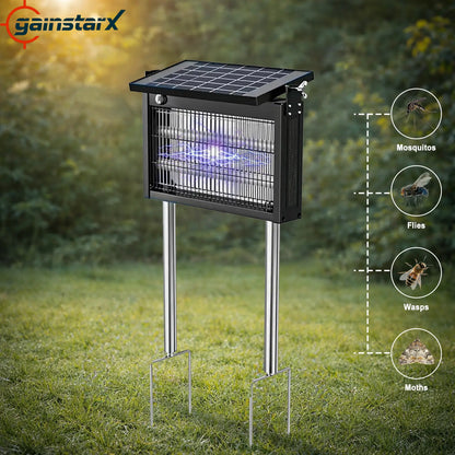 Gainstarx Solar-Powered Outdoor Bug Zapper with Smart Light Sensor - Waterproof and Rechargeable Mosquito and Fly Trap for Patio, Backyard, Garden, Camping, and Indoor Use