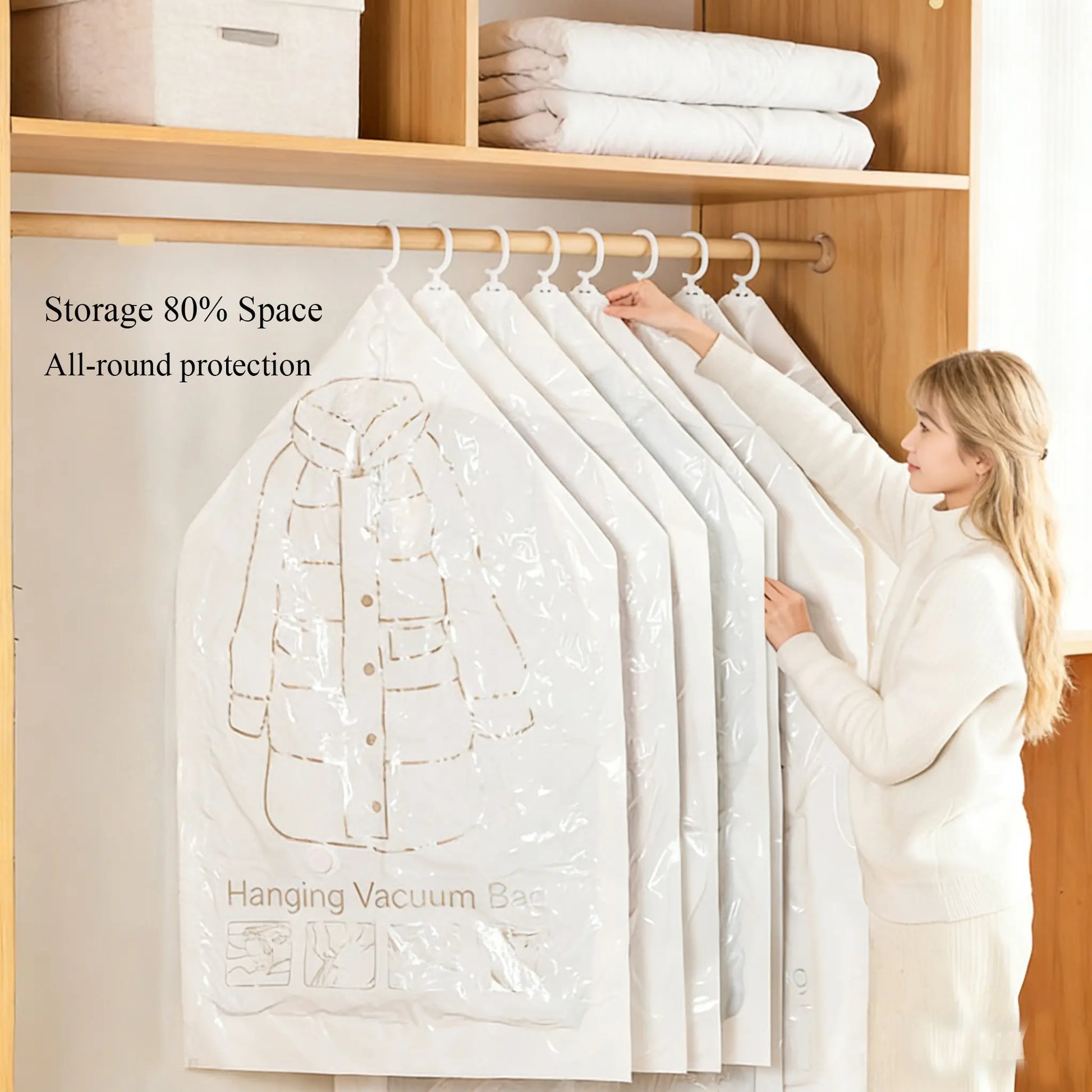 Hanging Vacuum Storage Sealer Bags - 6 Pack Set for Clothes, Suits, and Jackets with Electric Air Pump - 8 Pieces Total (4 Long, 4 Short) - Space Saving Closet Organizer for Travel
