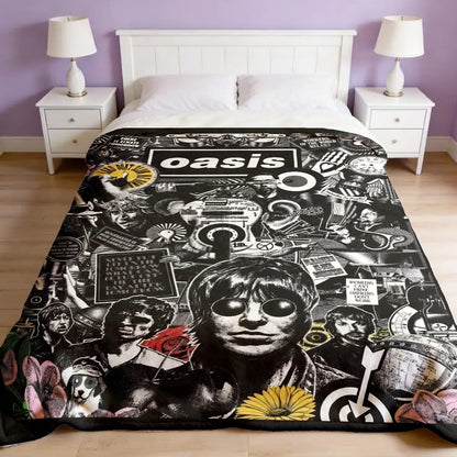 Oasis Band Vintage Collage Flannel Throw Blanket - Large, Soft, Lightweight, and Cozy for Sofa, Bed, Office, Camping, and Travel Gift