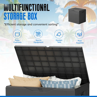 INTERGREAT 35 Gallon Outdoor Storage Box with Handles - Lockable Resin Patio Deck Container in Black and Brown