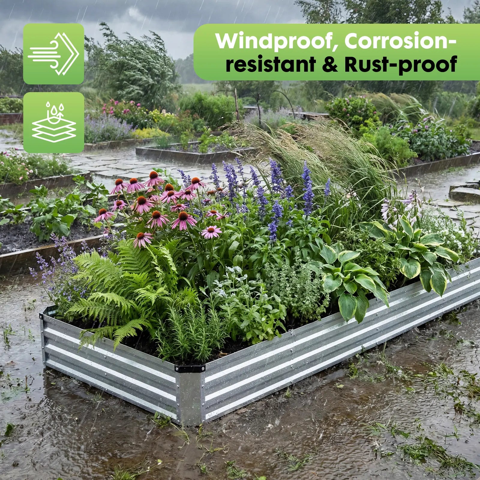 Large Metal Raised Garden Bed with Open Bottom Design for Vegetables, Herbs, and Flowers - Rustproof Outdoor Planter Box for Backyard and Patio, Silver
