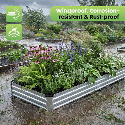 Large Metal Raised Garden Bed with Open Bottom Design for Vegetables, Herbs, and Flowers - Rustproof Outdoor Planter Box for Backyard and Patio, Silver