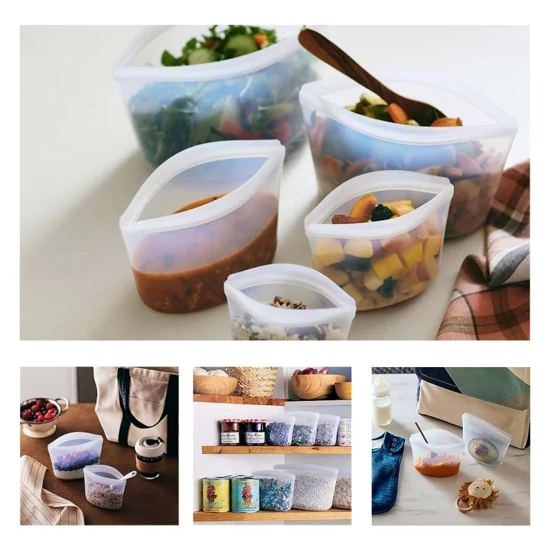 Professional Reusable Silicone Food Storage Bags - Leakproof Ziplock Solutions for Food Preservation and Refrigerator Organization