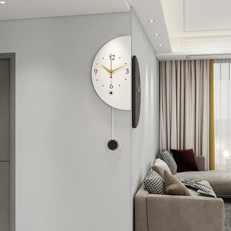 Double-Sided Modern Nordic Wall Clock with Pendulum - Noiseless Design for Living Room and Bedroom Home Decor