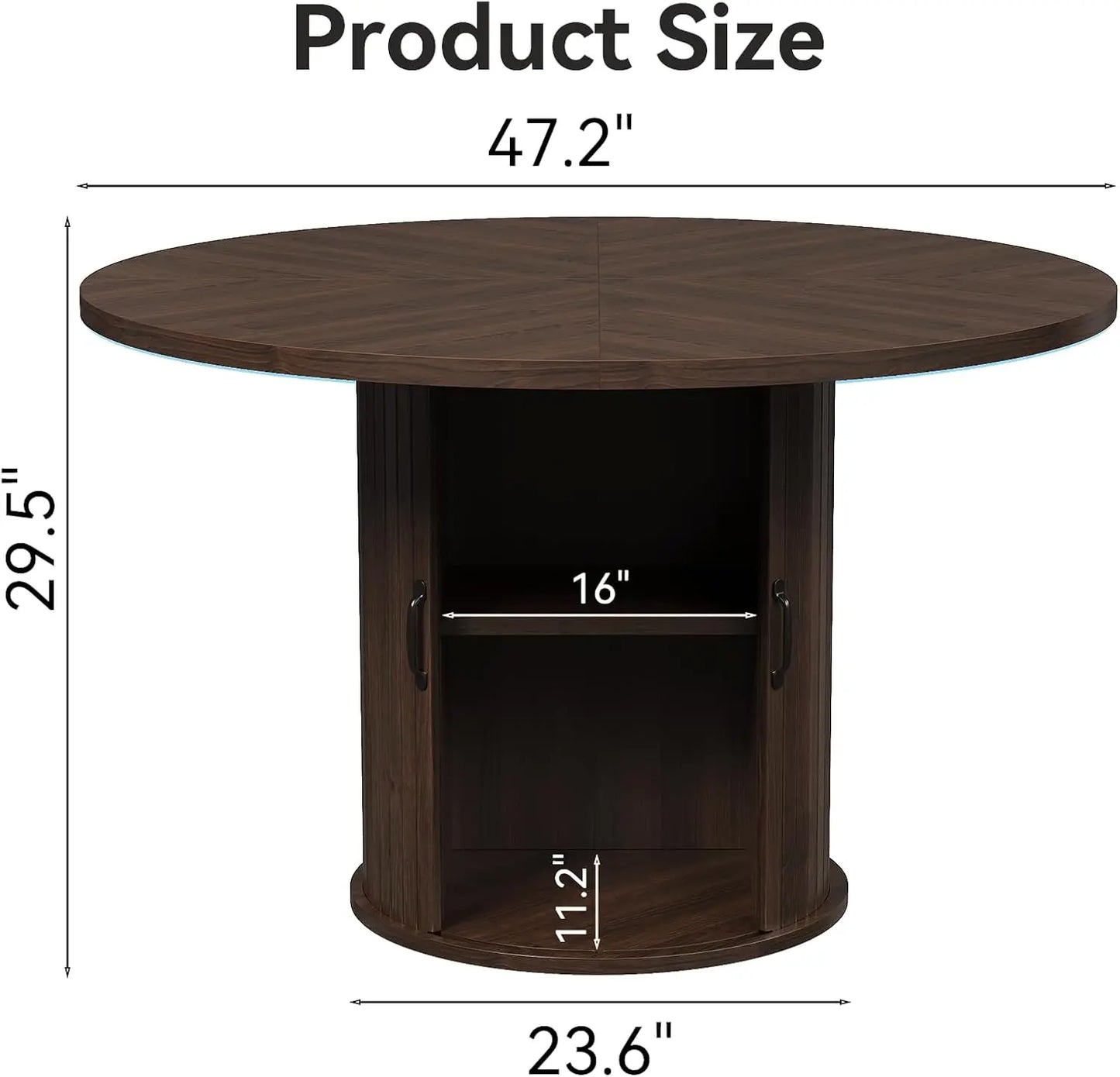 47" Black Round Dining Table for Four, Modern Fluted Kitchen Table with Two-Tier Storage and Sliding Door, Farmhouse Style for Dining Room and Compact Spaces