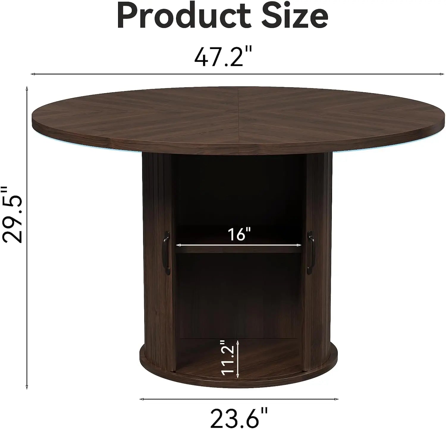47" Black Round Dining Table for Four, Modern Fluted Kitchen Table with Two-Tier Storage and Sliding Door, Farmhouse Style for Dining Room and Compact Spaces