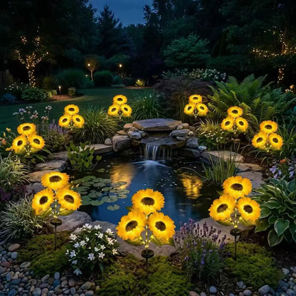 Solar Powered LED Sunflower Garden Lights - Set of 2/4/6 Pieces, Realistic Outdoor Illumination for Yard, Lawn, Patio, and Porch, Waterproof IP65, Energy Efficient, Durable Plastic Design for All Weather Conditions