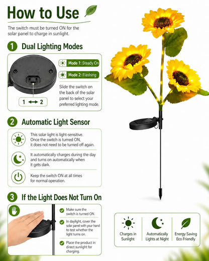 Solar Powered LED Sunflower Garden Lights - Set of 2/4/6 Pieces, Realistic Outdoor Illumination for Yard, Lawn, Patio, and Porch, Waterproof IP65, Energy Efficient, Durable Plastic Design for All Weather Conditions