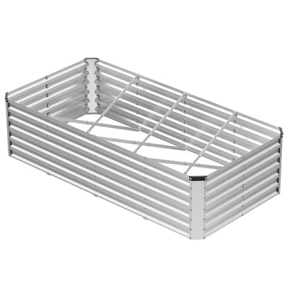 Large Metal Raised Garden Bed with Open Bottom Design for Vegetables, Herbs, and Flowers - Rustproof Outdoor Planter Box for Backyard and Patio, Silver