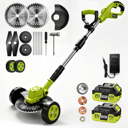 SEESE Cordless Lawn Mower and Garden Tool Set (Mower, Trimmer, Edger) with Dual 21V Batteries - Lightweight Design for Small to Medium Yards - Ideal Father's Day Gift