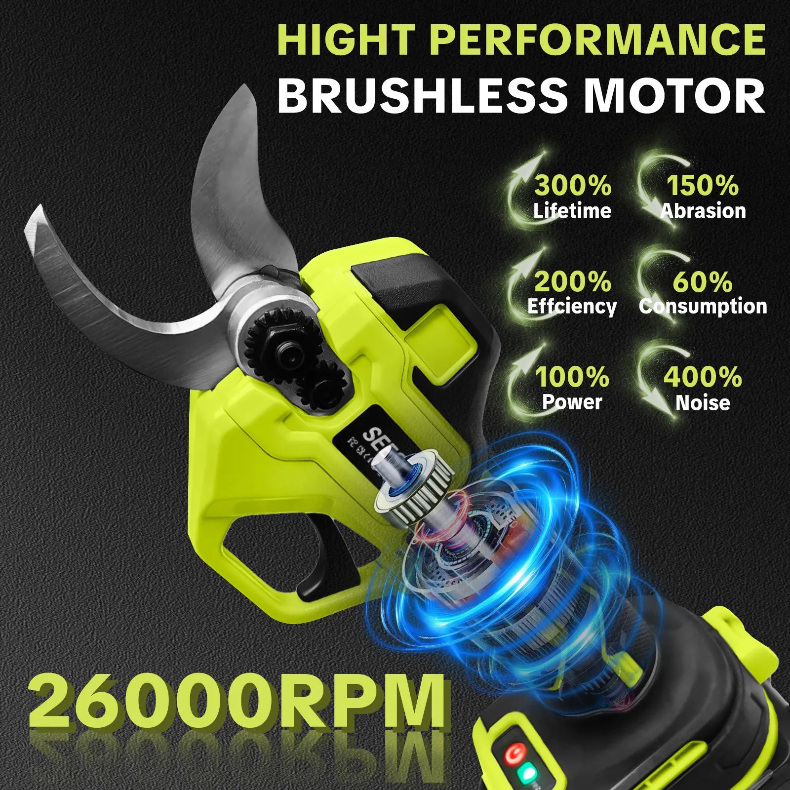 SEESE Cordless Electric Pruning Shears: 1.25" Cutting Capacity, Brushless Motor, Dual 21V Battery for Tree and Flower Trimming