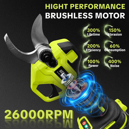 SEESE Cordless Electric Pruning Shears: 1.25" Cutting Capacity, Brushless Motor, Dual 21V Battery for Tree and Flower Trimming