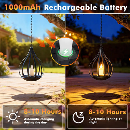 Solar Candle Lanterns - Outdoor Waterproof Hanging Flickering Lights, Perfect Decorative Gifts for Women - Ideal for Garden, Yard, Porch, Tree, Lawn & Pathway, Set of 2