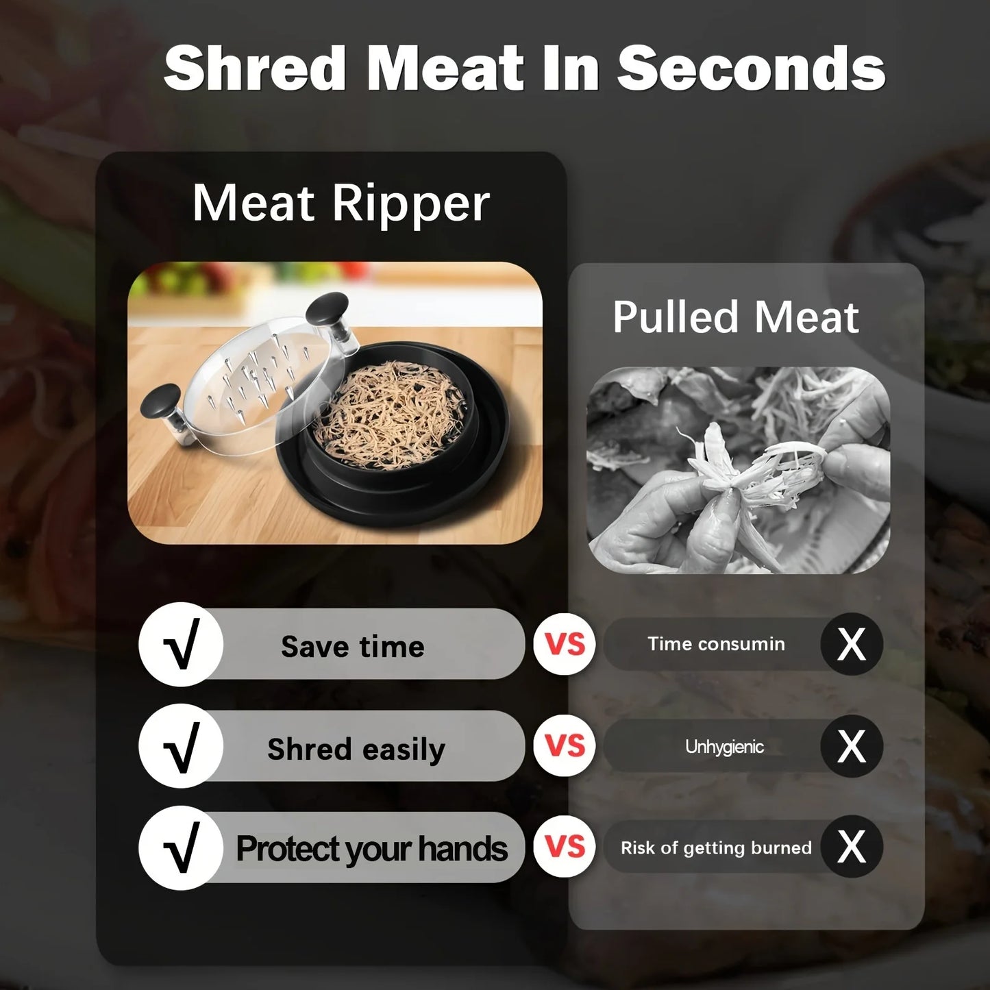 Enhanced Chicken Shredder with Clear Lid, Oversized Non-Slip Blade for Meat and Vegetables, Effortless Cleaning