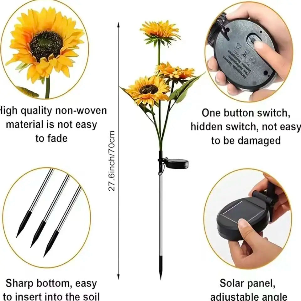 Solar Powered LED Sunflower Garden Lights - Set of 2/4/6 Pieces, Realistic Outdoor Illumination for Yard, Lawn, Patio, and Porch, Waterproof IP65, Energy Efficient, Durable Plastic Design for All Weather Conditions