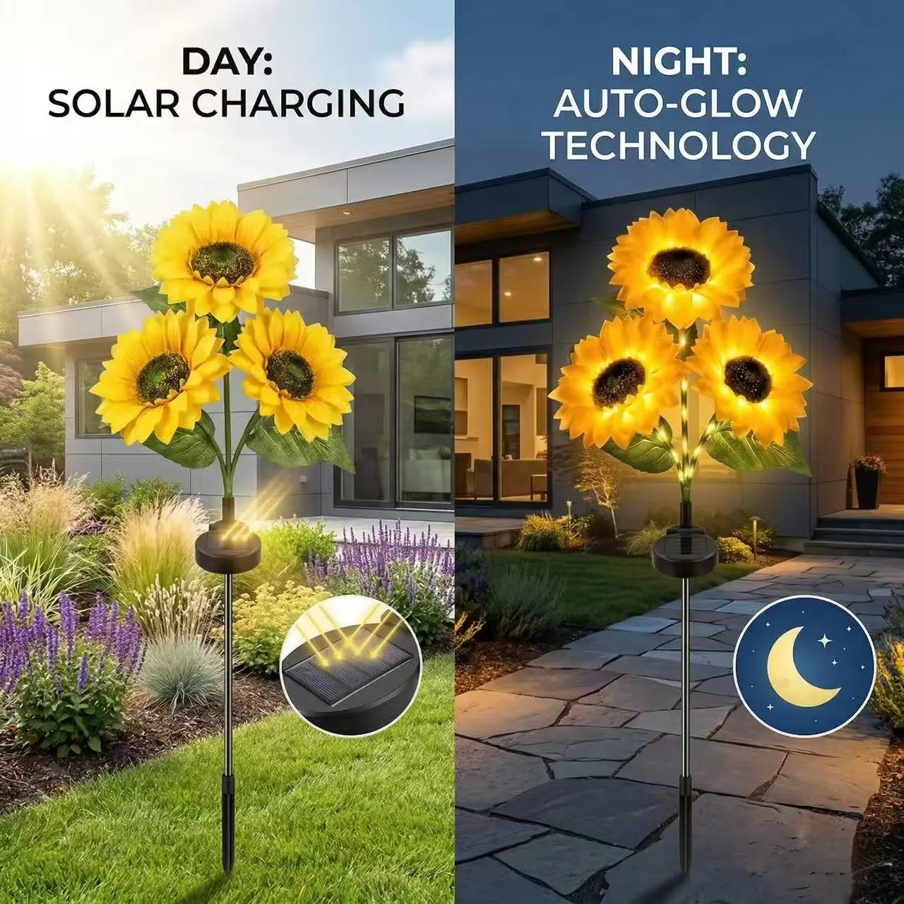Solar Powered LED Sunflower Garden Lights - Set of 2/4/6 Pieces, Realistic Outdoor Illumination for Yard, Lawn, Patio, and Porch, Waterproof IP65, Energy Efficient, Durable Plastic Design for All Weather Conditions