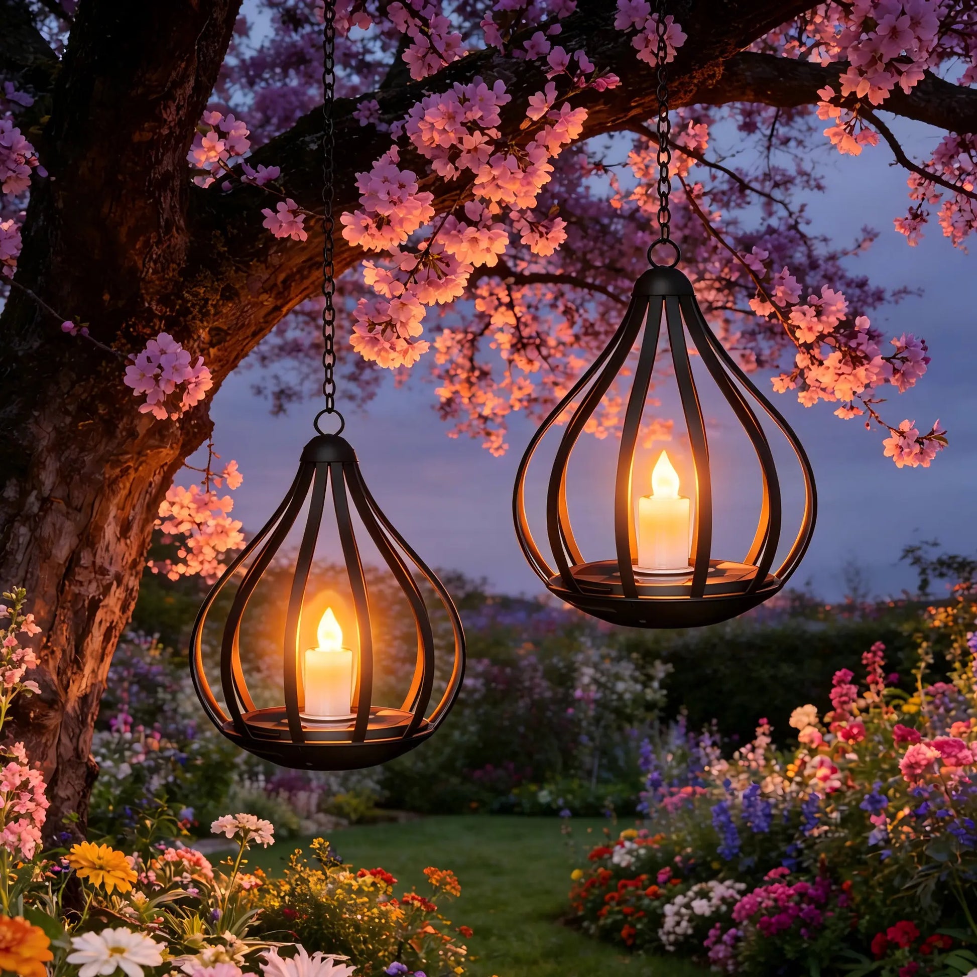 Solar Candle Lanterns - Outdoor Waterproof Hanging Flickering Lights, Perfect Decorative Gifts for Women - Ideal for Garden, Yard, Porch, Tree, Lawn & Pathway, Set of 2