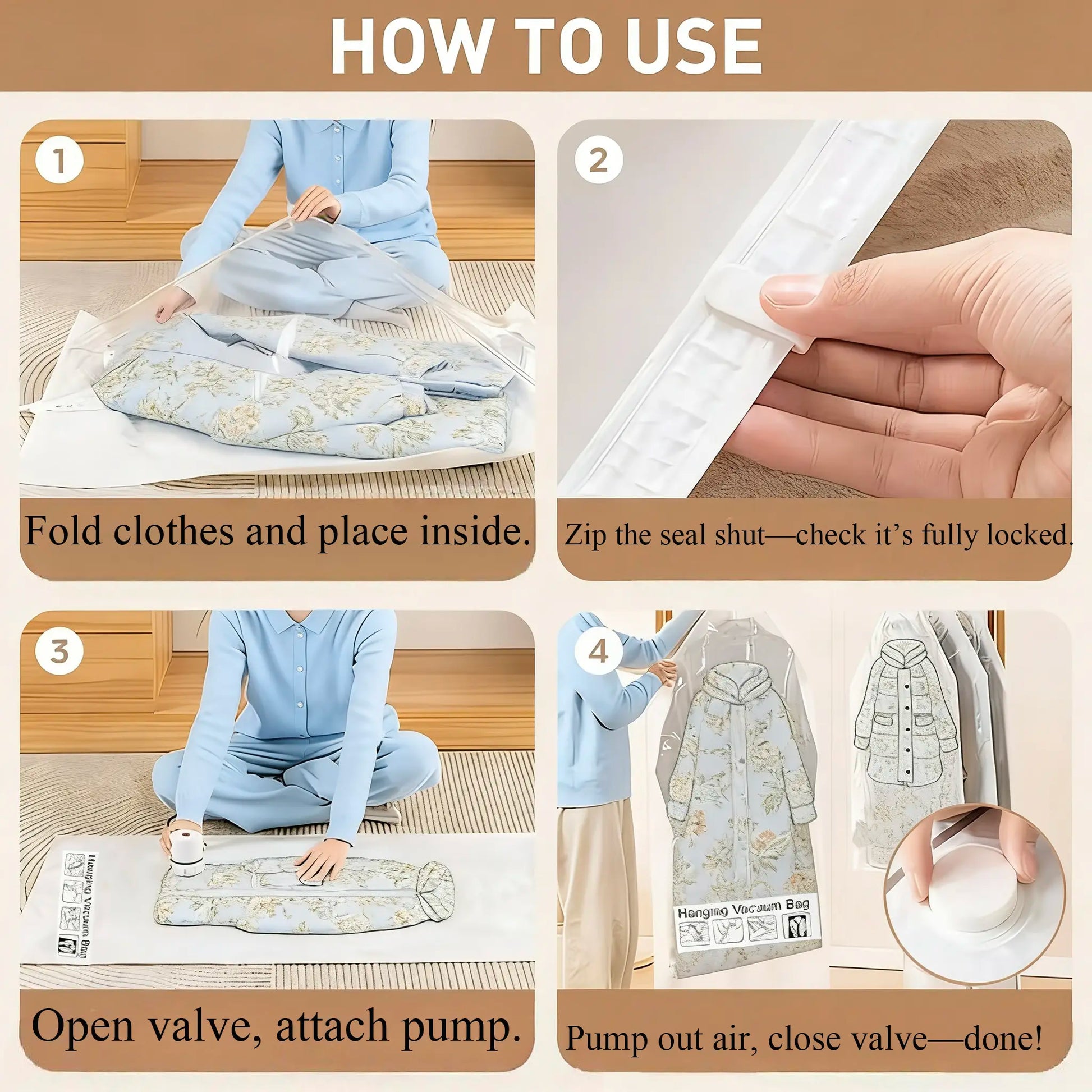 Hanging Vacuum Storage Sealer Bags - 6 Pack Set for Clothes, Suits, and Jackets with Electric Air Pump - 8 Pieces Total (4 Long, 4 Short) - Space Saving Closet Organizer for Travel