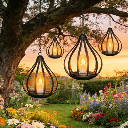 Solar Candle Lanterns - Outdoor Waterproof Hanging Flickering Lights, Perfect Decorative Gifts for Women - Ideal for Garden, Yard, Porch, Tree, Lawn & Pathway, Set of 2