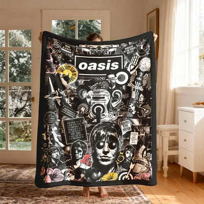 Oasis Band Vintage Collage Flannel Throw Blanket - Large, Soft, Lightweight, and Cozy for Sofa, Bed, Office, Camping, and Travel Gift