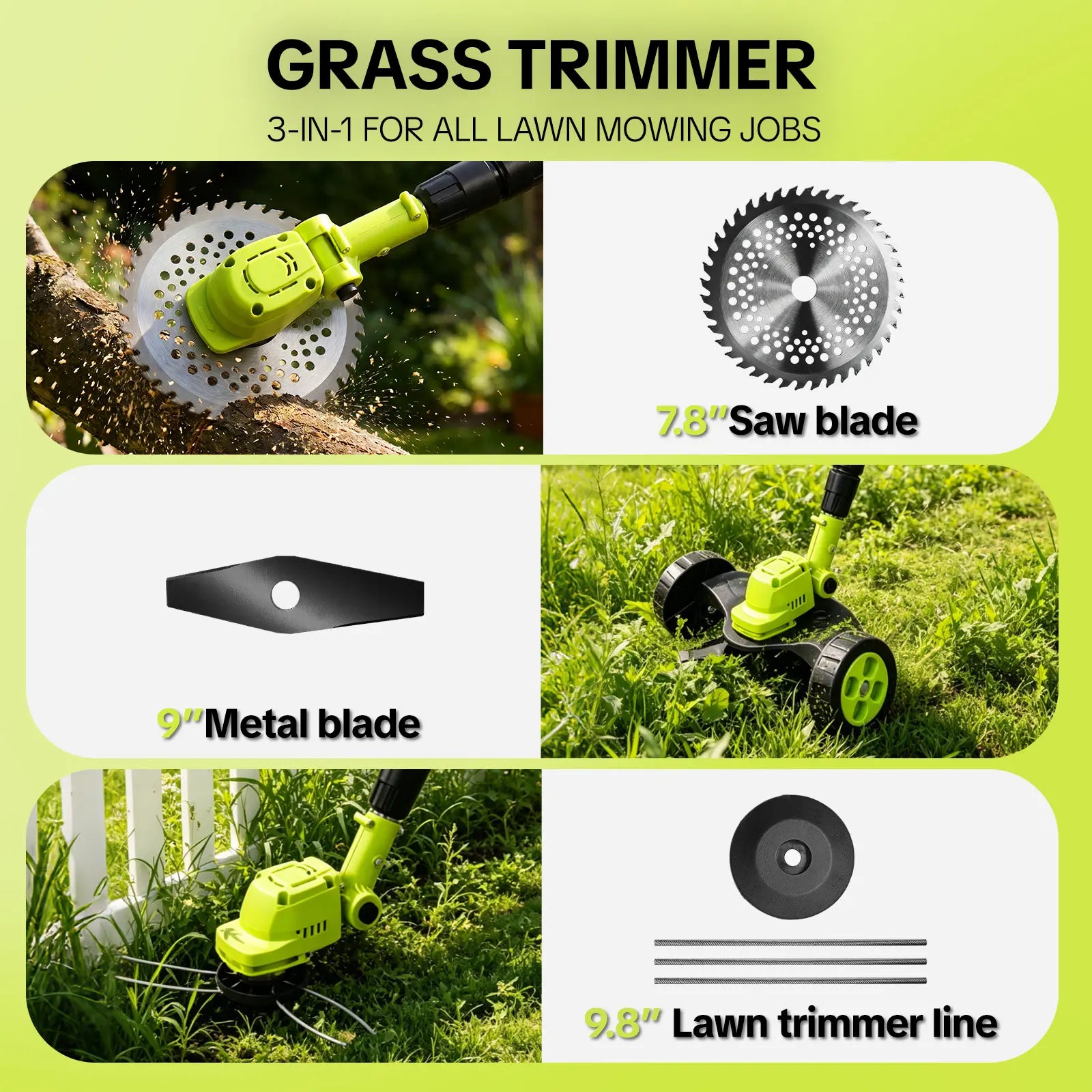 SEESE Cordless Lawn Mower and Garden Tool Set (Mower, Trimmer, Edger) with Dual 21V Batteries - Lightweight Design for Small to Medium Yards - Ideal Father's Day Gift