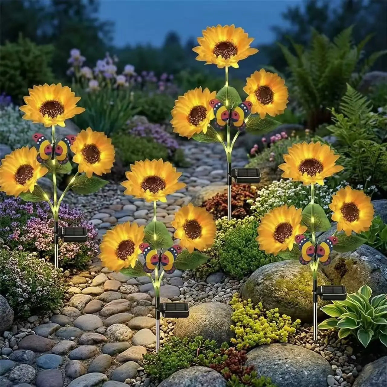 Solar Powered LED Sunflower Garden Lights - Set of 2/4/6 Pieces, Realistic Outdoor Illumination for Yard, Lawn, Patio, and Porch, Waterproof IP65, Energy Efficient, Durable Plastic Design for All Weather Conditions