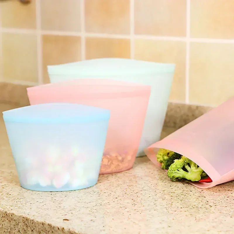Professional Reusable Silicone Food Storage Bags - Leakproof Ziplock Solutions for Food Preservation and Refrigerator Organization