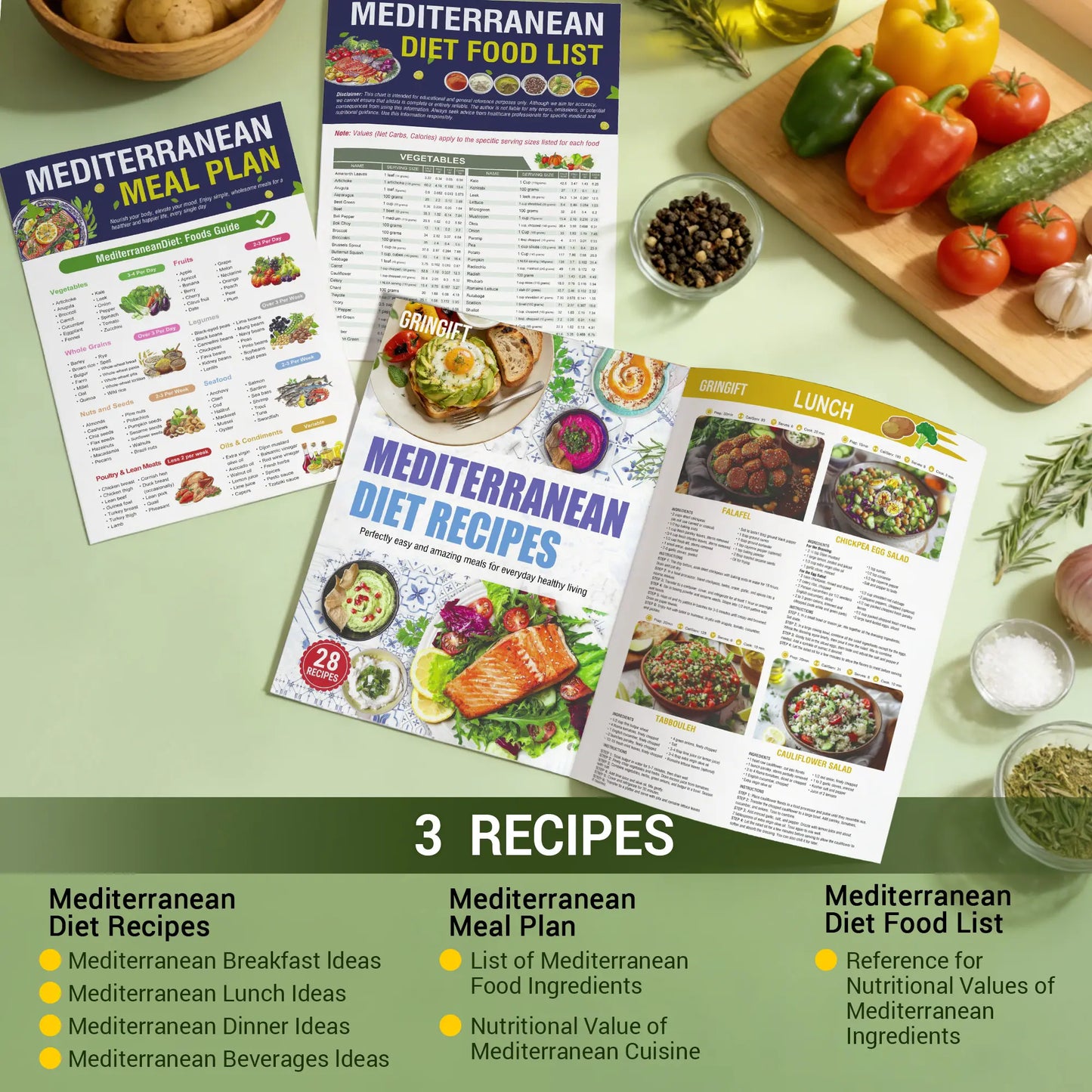 Mediterranean Diet Meal Plan Guide: A Comprehensive Cookbook with 3 Sticque Recipes, User-Friendly Chart, and Brochure for Healthy Living