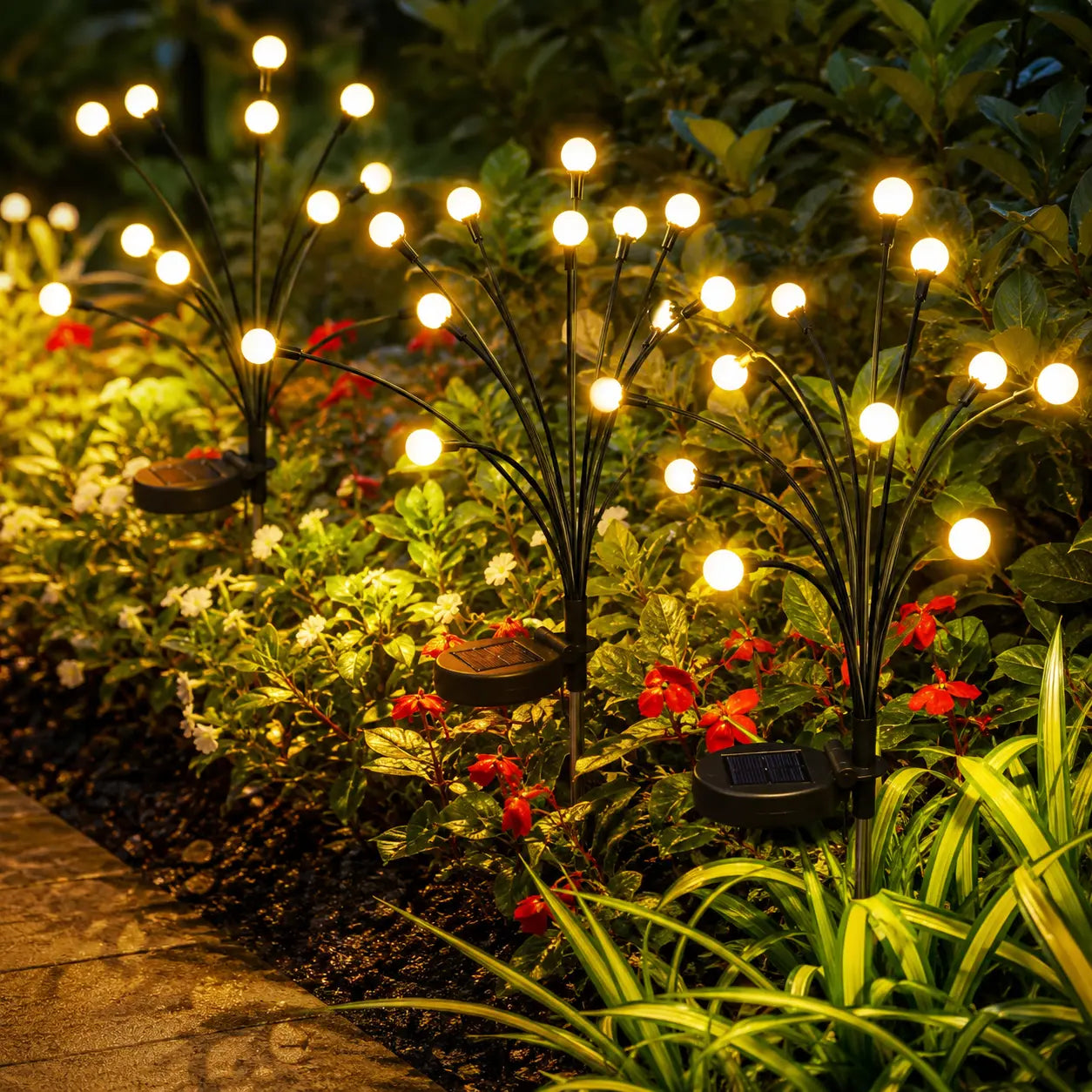 Professional Outdoor Solar Firefly Stake Lights - Waterproof Garden Lighting with Automatic Dusk-to-Dawn Function, Available in 4/8 Pack with 32/64 LED Bulbs for Yard, Patio, Pathway, and Landscape Decoration