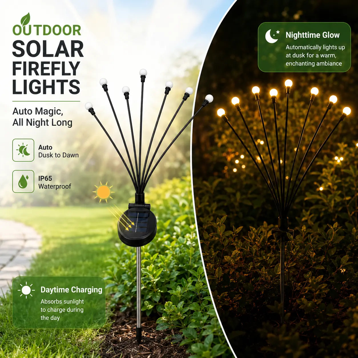 Professional Outdoor Solar Firefly Stake Lights - Waterproof Garden Lighting with Automatic Dusk-to-Dawn Function, Available in 4/8 Pack with 32/64 LED Bulbs for Yard, Patio, Pathway, and Landscape Decoration